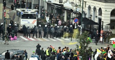 PKK supporters confront riot police, Brussels, Belgium, March 25, 2024. (AA Photo)