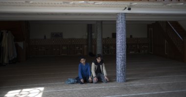 Students pray during recess in the mosque at Ibn Khaldoun, a private Muslim school, in Marseille, southern France, Tuesday, April 16, 2024. (AP File Photo)