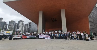 Staff and students at Medeniyet University protest Israel's genocide in Gaza, May, 15, 2024. (Medeniyet University Handout)