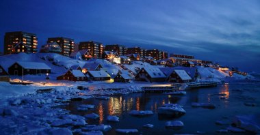 Houses light up Nuuk's old harbor, Greenland, Feb. 10, 2025. (Reuters Photo)