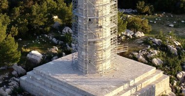 The restored 2,000-year-old Roman lighthouse in Patara, Antalya, Türkiye, April 13, 2025. (DHA Photo) 
