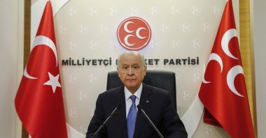 Nationalist Movement Party Chairman Devlet Bahçeli speaks to reporters at a news conference at the party's headquarters in the capital Ankara, Jan. 13, 2020. (DHA File Photo)