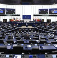 A view of the European Parliament, March 11, 2025, Strasbourg, France. (AP Photo)