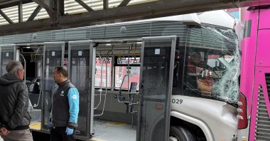 Two Istanbul Metrobuses involved in an accident, Istanbul, Türkiye, May 10, 2025. (DHA Photo)