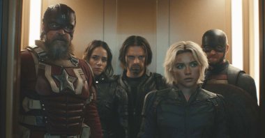 (L-R) This image released by Marvel Studios shows David Harbour, Hannah John-Kamen, Sebastian Stan, Florence Pugh and Wyatt Russell in a scene from "Thunderbolts." (AP Photo)