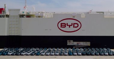 BYD's vehicle transport ship BYD CHANGZHOU is seen docked at Safiport, Derince district, Kocaeli, Türkiye, April 5, 2025. (AA Photo )