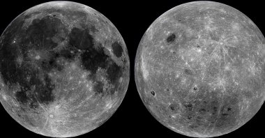 The moon's near side (L) and far side are seen in a combination of undated images from observations made by NASA’s Lunar Reconnaissance Orbiter. (Reuters Photo)