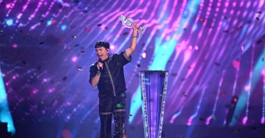 Austrian singer Johannes Pietsch, known as JJ, representing Austria with the song "Wasted Love," performs after winning the grand final of the Eurovision Song Contest 2025, at the St. Jakobs Halle arena, Basel, Switzerland, May 18, 2025. (AFP Photo)