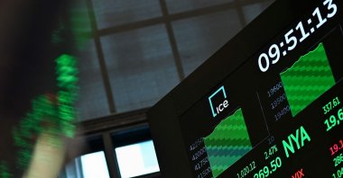 A screen displays trading numbers at the New York Stock Exchange (NYSE) at the opening bell in New York City, U.S., May 12, 2025. (AFP Photo)