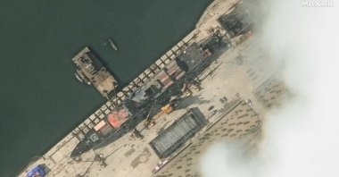 A satellite image shows the new North Korean warship at the harbor before launch, in Chongjin, North Korea, May 18, 2025. (Reuters Photo)