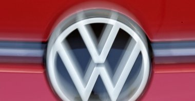 The VW logo is seen in the final inspection line of German carmaker Volkswagen's electric ID. 3 car, during a media tour, Dresden, Germany, May 14, 2025. (Reuters Photo)