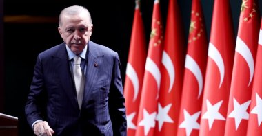 President Recep Tayyip Erdoğan makes statements after the Cabinet meeting at the Presidential Complex, Ankara, Türkiye, March 24, 2025. (Getty Images Photo)