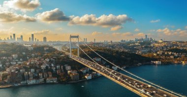 An aerial view of the July 15 Martyrs Bridge on a cloudy day, showing one side of the iconic structure, Istanbul, Türkiye, April 29, 2025. (Shutterstock Photo)