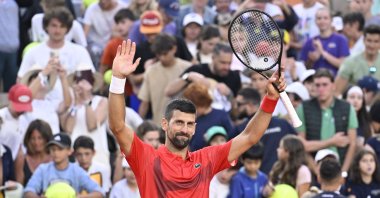 Serbia's Novak Djokovic plays against France's Corentin Moutet during their men's singles match on Day 5 of the French Open tennis tournament on Court Suzanne-Lenglen at the Roland-Garros Complex, Paris, France, May 29, 2025. (AA Photo)