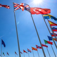 Flags of NATO member countries flutter during a ceremony at NATO headquarters, Brussels, Belgium, April 28, 2025. (EPA Photo)