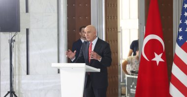 U.S. Ambassador to Türkiye and Special Envoy for Syria Tom Barrack speaks at the signing ceremony for a $7 billion energy investment in Syria by Kalyon Holding, Cengiz Holding, Qatar-based UCC, and U.S.-based Power International, May 29, 2025. (AA Photo)