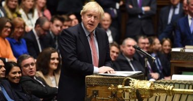 Britain's then-Prime Minister Boris Johnson speaks at the dispatch box in the House of Commons, London, Dec. 17, 2019. (AFP File Photo)