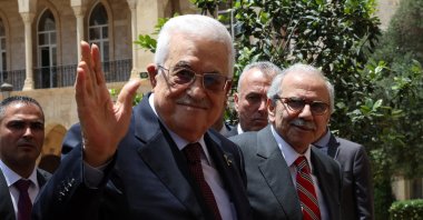 Lebanese Prime Minister Nawaf Salam (R) meets with Palestinian President Mahmoud Abbas, Beirut, Lebanon, May 22, 2025. (Reuters Photo)