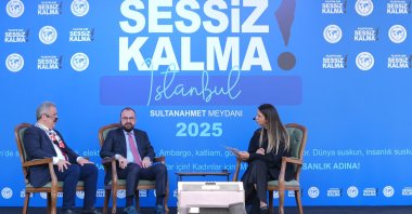 One of the panels held during the "Don’t Stay Silent for Palestine" live broadcast, organized to protest Israel’s inhumane policies in Palestine, Istanbul, Türkiye, May 31, 2025. (AA Photo)