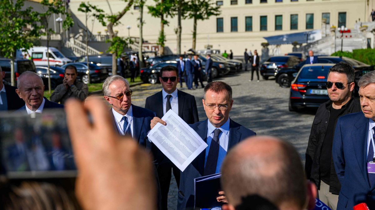 Vladimir Medinsky, head of the Russian delegation, delivers a statement to the press after a second round of direct talks between the Ukrainian and Russian delegations in Istanbul, June 2, 2025. (AFP Photo)